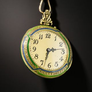Cabochon Sapphire Enamel and Diamond Pendant Necklace Watch