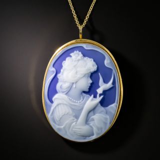 Blue Chalcedony Cameo Pendant / Brooch
