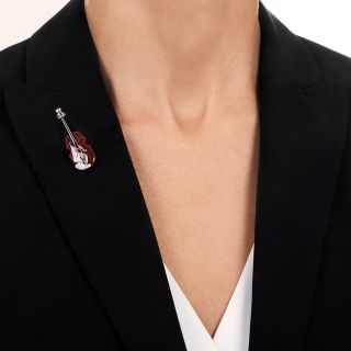 Carnelian and Diamond Violin Brooch