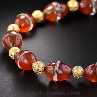 Carnelian and Rock Crystal Bead Necklace