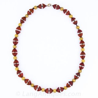 Carnelian and Rock Crystal Bead Necklace