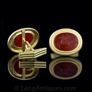 Carnelian Intaglio 18k Gold Cufflinks