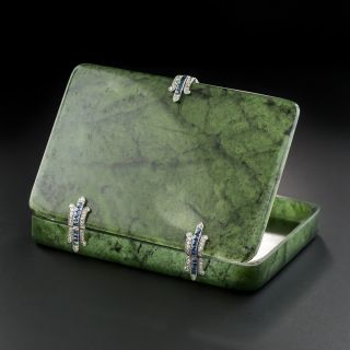 Cartier Art Deco Nephrite Case with Diamonds and Sapphires - 1