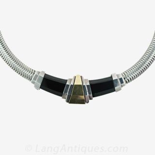 Cartier Retro Style Silver  Onyx and Gold Choker Main View