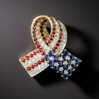 Cartier Ruby, Diamond, and Sapphire 18K Ribbon Brooch - 4