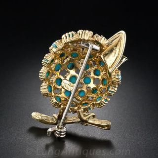 Cartier Turquoise and Diamond Chirping Chick Pin