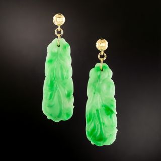 Carved Burmese Jade Dangle Earrings - 2