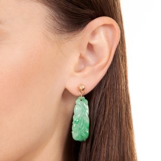 Carved Burmese Jade Dangle Earrings