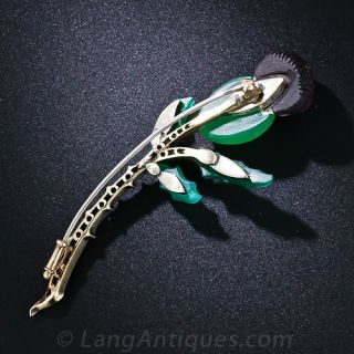 Carved Chrysoprase, Amethyst and Diamond Thistle Brooch