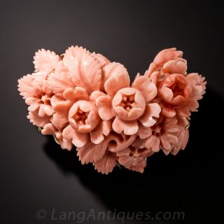 Carved Coral Brooch