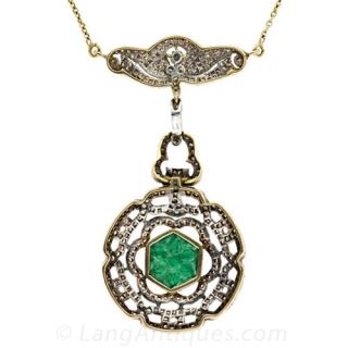 Carved Emerald and Diamond Moghul Inspired Necklace