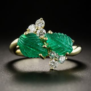 Carved Emerald Diamond Ring - 1