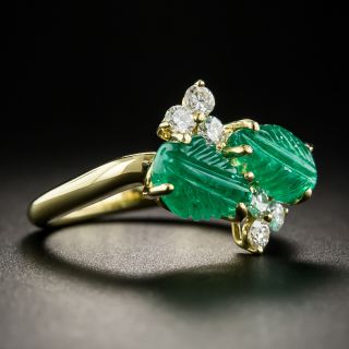 Carved Emerald Diamond Ring