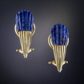 Carved Fluted Lapis Lazuli Earrings