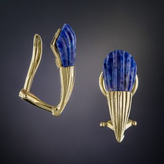 Carved Fluted Lapis Lazuli Earrings