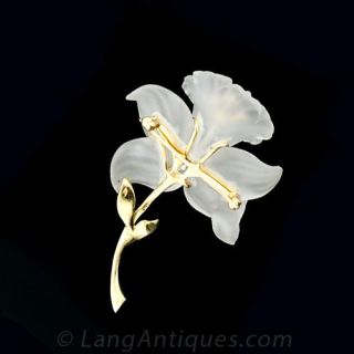 Carved Frosted Quartz Flower Brooch