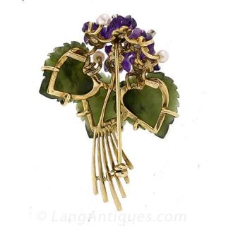 Carved Gemstone Bouquet Brooch