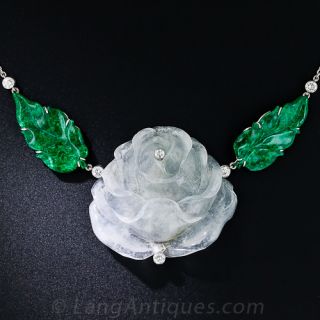 Carved Jade and Diamond Necklace