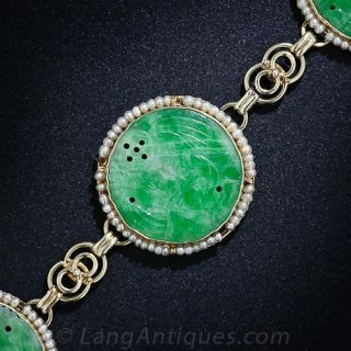 Carved Jade & Seed Pearl Bracelet