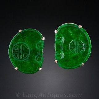 Carved Jade Bat Earrings