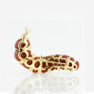 Carved Jasper Caterpillar Brooch by Robert Wander