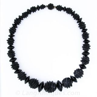Carved Jet Beaded Necklace