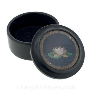 Carved Jet Waterlily Motif Box