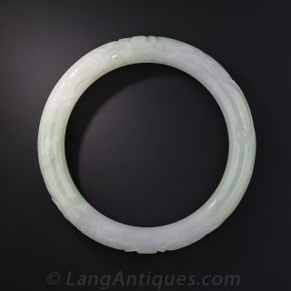 Carved Lavender and Light Green Solid Jade Bangle