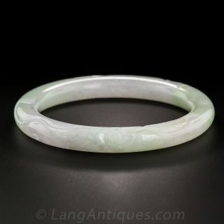 Carved Lavender and Light Green Solid Jade Bangle