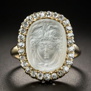 Carved Medusa Moonstone Diamond Ring - 1