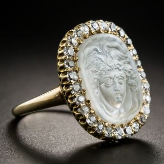 Carved Medusa Moonstone Diamond Ring