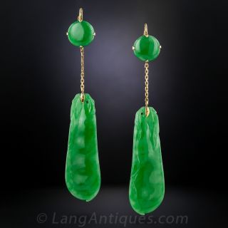 Carved Natural Jadeite Drop Earrings  - 2