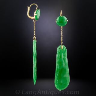 Carved Natural Jadeite Drop Earrings 