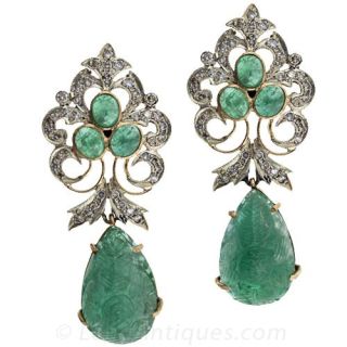 Estate Diamond and Emerald Earrings 