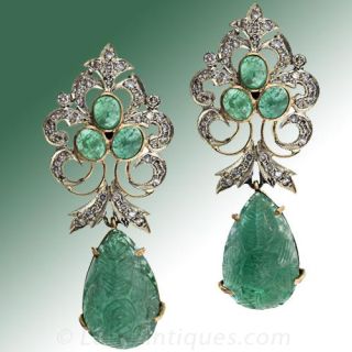 Carved Pineapple Emerald Drop Earrings