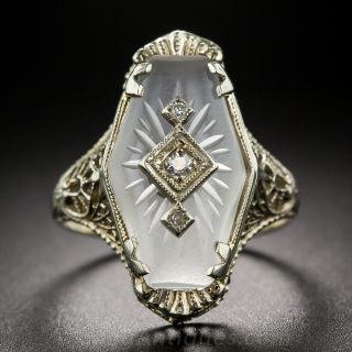 Carved Quartz Crystal and Diamond Ring 
