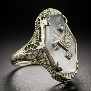 Carved Quartz Crystal and Diamond Ring 