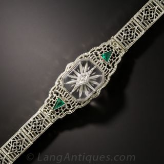 Carved Quartz, Diamond, and Green Stone Bracelet