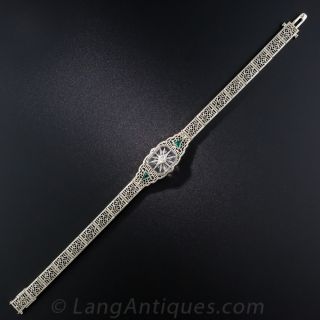 Carved Quartz, Diamond, and Green Stone Bracelet