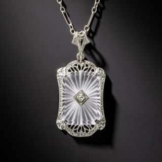 Carved Quartz Diamond Pendant Necklace