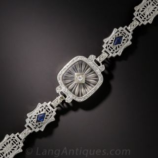 Carved Rock Crystal and Diamond Art Deco Bracelet