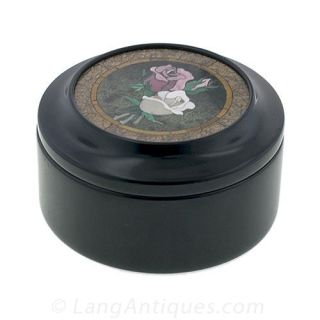 Carved Rose Motif Jet Table Box - 1