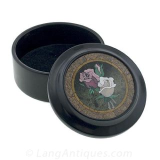 Carved Rose Motif Jet Table Box