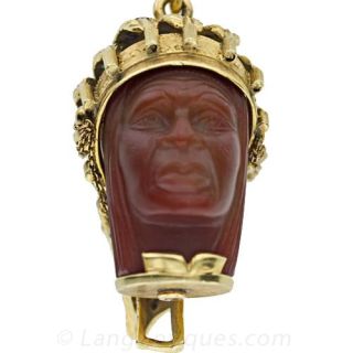 Carved Sard Indian Chief Pendant 