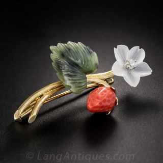 Carved Strawberry Brooch - 2