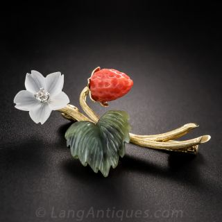 Carved Strawberry Brooch