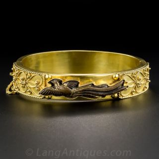 Castellani Etruscan Revival Bangle with Shakudo Menuki Pheasant - 1