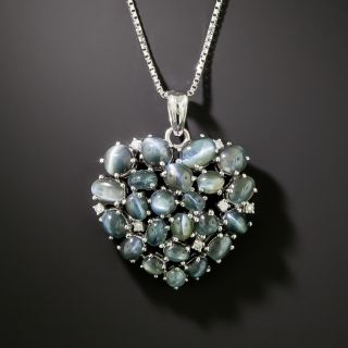 Cat's Eye Alexandrite and Diamond 18K Heart Pendant - 3