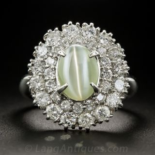 Cat's-Eye Platinum and Diamond Cocktail Ring