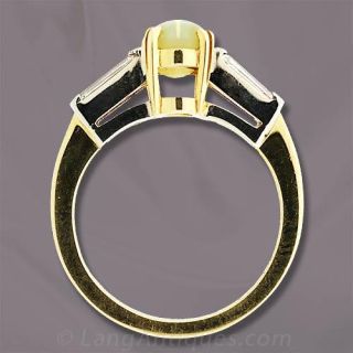 Cats-Eye Chrysoberyl and Diamond Solitaire